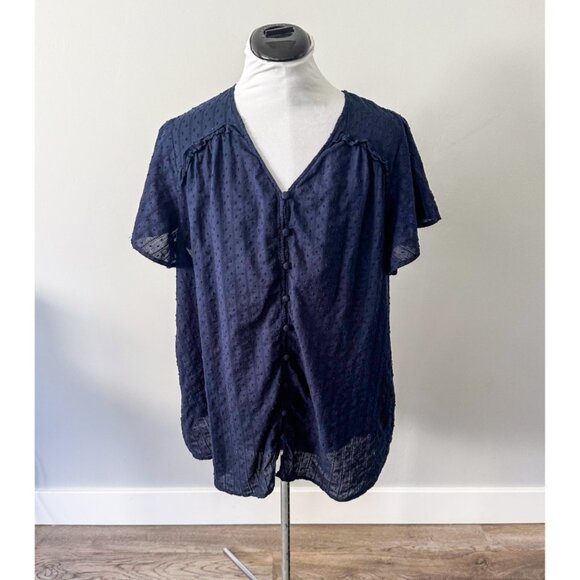 Lane Bryant Navy Button Down Lace Top - Picture 1 of 8